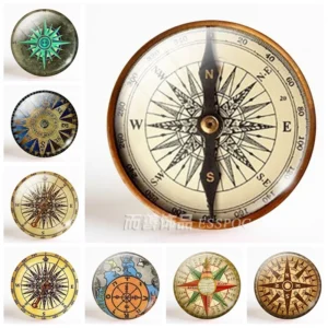 Retro Handcrafted Compass 25 MM Glass Cabochon Dome Making Necklace Jewelry Steampunk Compass Pendant ( It's Not A Real Compass)